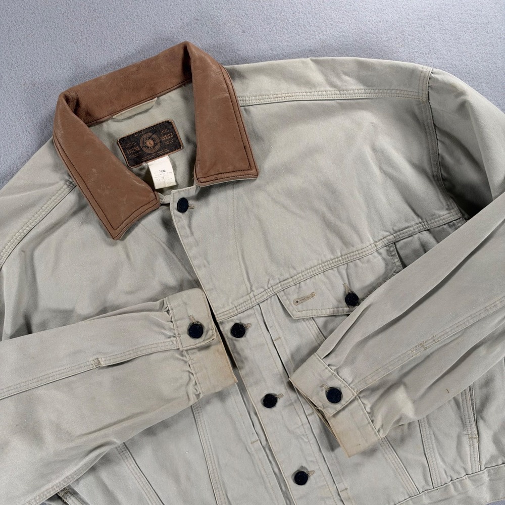Vintage 90s Gap Classic Leather Collar Cotton Twill Trucker Jacket M Tan Rugged